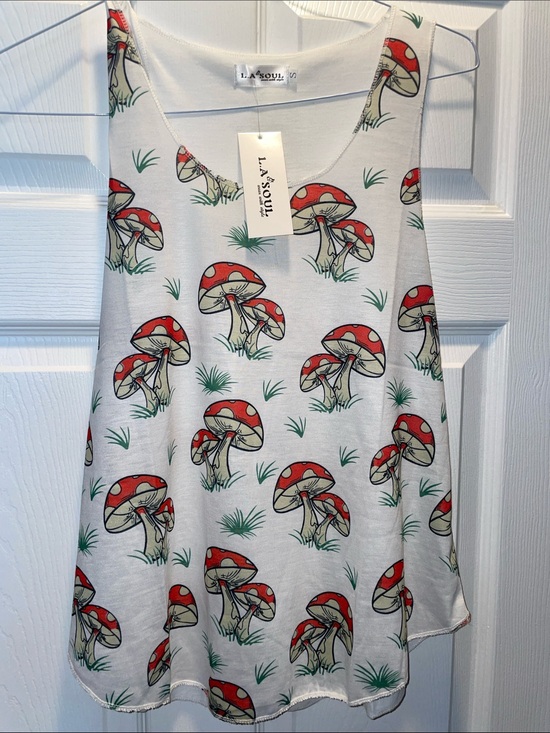 LA Soul Tops - LA Soul White Red Mushroom Print Tank Top
